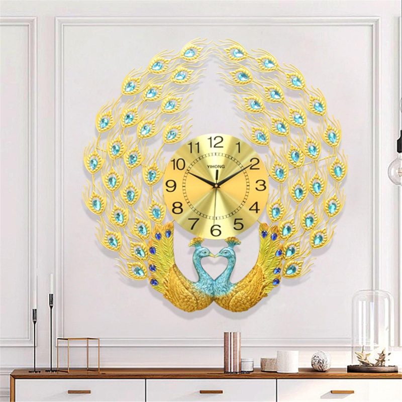 3d Kristály Luxus Pávaóra Kreatív Modern Művészet Dekoratív Óra Néma Fali Kvarcóra