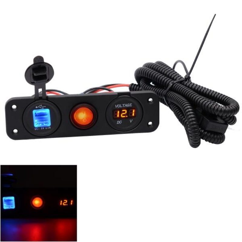 12v-24v 3.1a 22w Kettős Usb Töltő Volt Mérő Vízálló Led Kapcsolópanel Tengeri Autós Csónak Motorkerékpárhoz