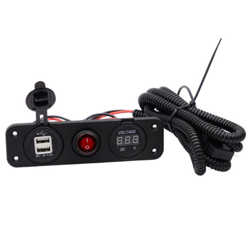 12v-24v 3.1a 22w Kettős Usb Töltő Volt Mérő Vízálló Led Kapcsolópanel Tengeri Autós Csónak Motorkerékpárhoz
