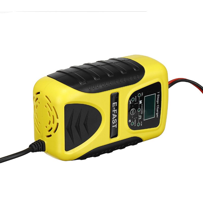 E-fast 12v 7a Impulzusos Javító Lcd Akkumulátor Töltő Sárga Autó Motorkerékpár Ólom Savas Akkumulátorhoz