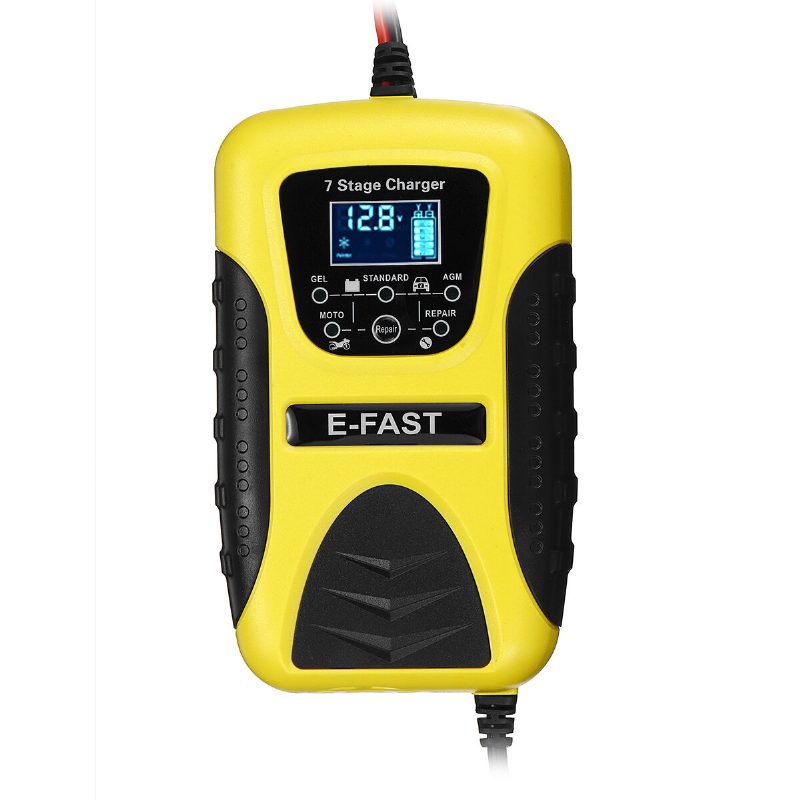 E-fast 12v 7a Impulzusos Javító Lcd Akkumulátor Töltő Sárga Autó Motorkerékpár Ólom Savas Akkumulátorhoz