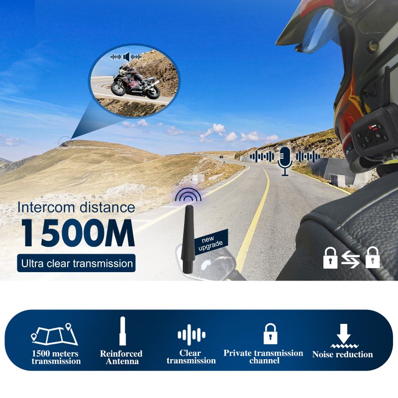 V6 1500m Motorkerékpár Bluetooth Sisak Walkie-talkie Vízálló Hangszóró Két Ember Beszélhet Egyszerre