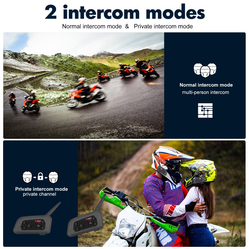 V6 1500m Motorkerékpár Bluetooth Sisak Walkie-talkie Vízálló Hangszóró Két Ember Beszélhet Egyszerre