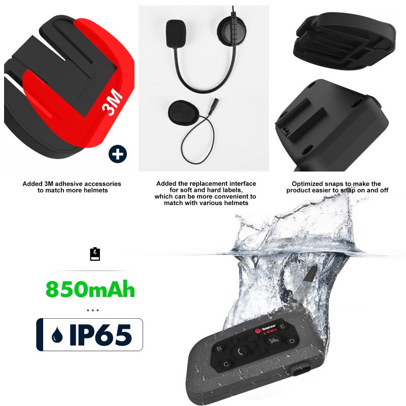 V6 1500m Motorkerékpár Bluetooth Sisak Walkie-talkie Vízálló Hangszóró Két Ember Beszélhet Egyszerre