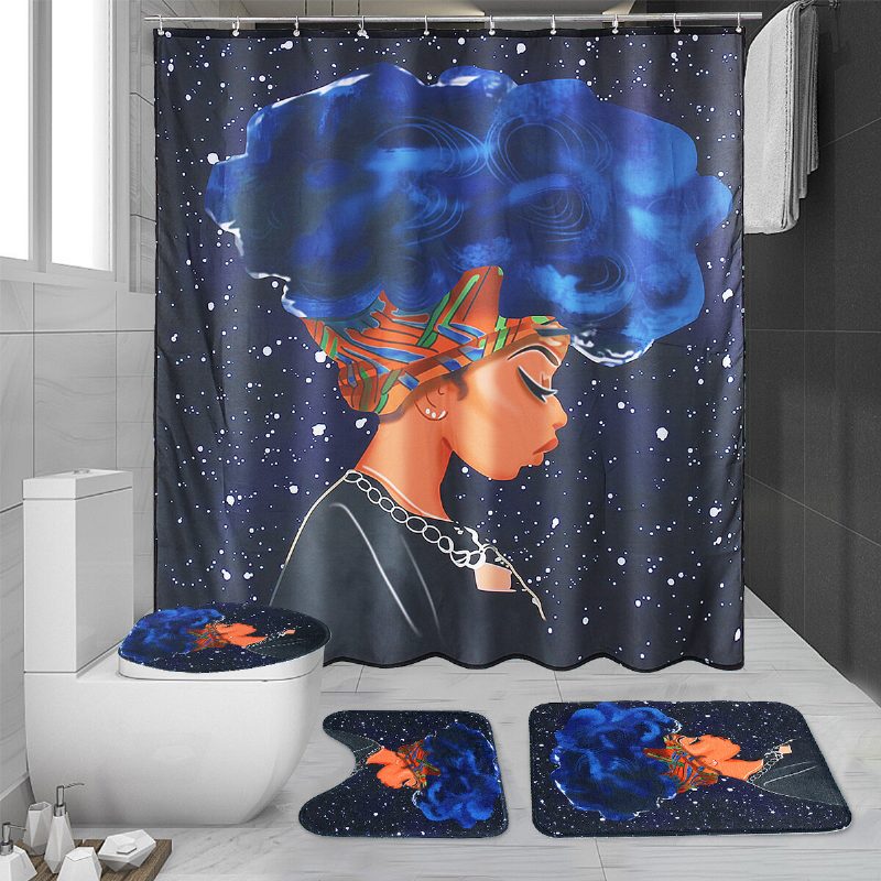 180x180cm Afrikai Afro Női Vízálló Zuhanyfüggöny Csúszásgátló Fürdőszőnyeg