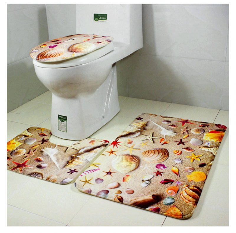 3 Készlet Starfish Shell Wc Szőnyeg Fürdőszoba Csúszásmentes Alátét Wc Ülőke Párna Szövet