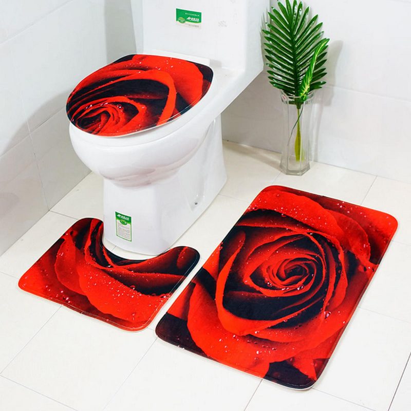 3db 3d Rose Fürdőszoba Padlószőnyeg Szett Csúszásgátló Szőnyeg Zuhany Fürdőszőnyeg Wc Fedélhuzat