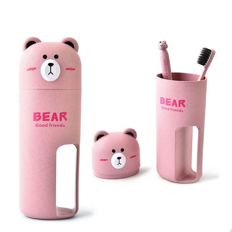 Honana Cute Bear Travel Hordozható Fogkefe Fogantyús Csésze Kialakítása 4 Színben Szervező Tárolódoboz