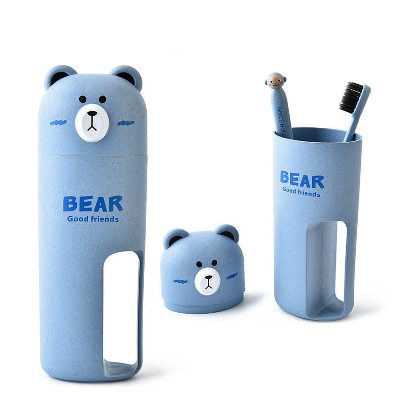 Honana Cute Bear Travel Hordozható Fogkefe Fogantyús Csésze Kialakítása 4 Színben Szervező Tárolódoboz