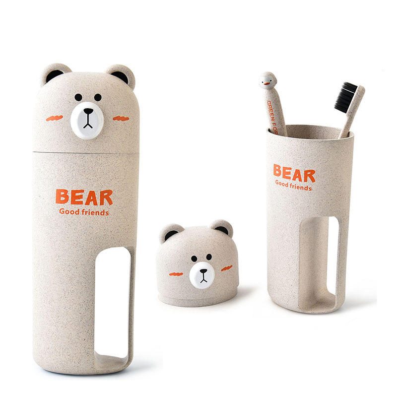 Honana Cute Bear Travel Hordozható Fogkefe Fogantyús Csésze Kialakítása 4 Színben Szervező Tárolódoboz