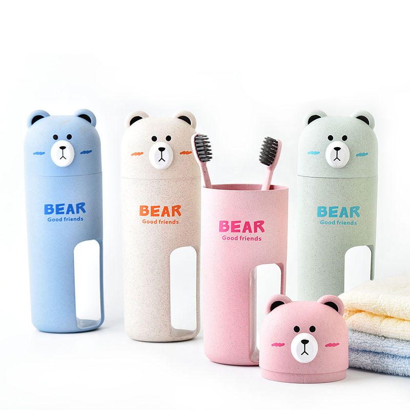 Honana Cute Bear Travel Hordozható Fogkefe Fogantyús Csésze Kialakítása 4 Színben Szervező Tárolódoboz