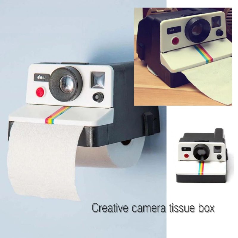 Kreatív Retro Polaroid Kamera Alakú Ihletésű Papírzsebkendők Wc Tekercspapír Tartó Doboz Fürdőszoba