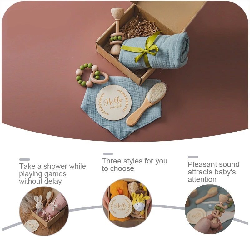 Babafürdőszett Swaddle Bibs Brush Rattle
