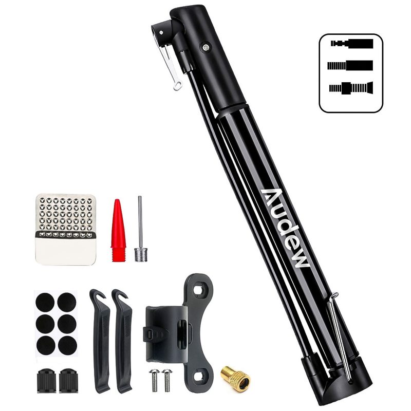 Audew 160 Psi Hordozható Mini Kerékpár Szivattyú Presta & Schrader Valve Mtb Országúti Felfújható 12 Hüvelykes Kerékpáros Levegő Pumpa Összecsukható Fogantyúval Hegyi Út Bmx Labdához