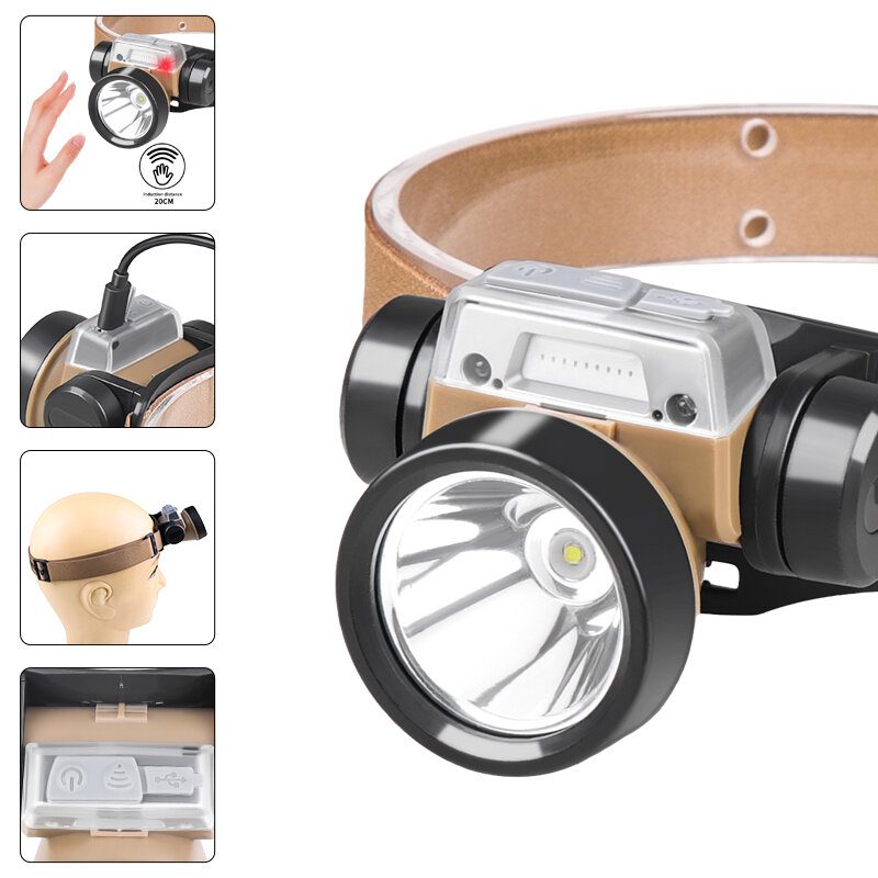 Bikight Xpe+cob Led Érzékelős Fejlámpa C Típusú Usb Töltőfej Zseblámpa 5 Üzemmódú Mozgásérzékelős Fehér Piros Fény Kemping Túrázáshoz Kerékpározáshoz