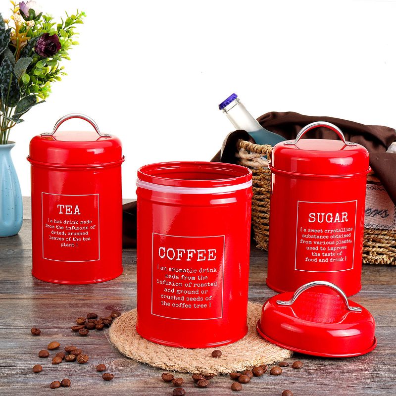 3 Db Tároló Tartály Kanna Tea Kávé Cukor Tégely Rozsdamentes Acél Konyha