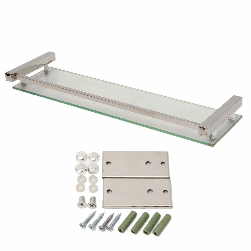 40/50/60 cm Modern Fürdőszobai Üveg Zuhanykabin Tárolópolc Falra Szerelhető Sárgaréz Alap És Üvegréteg