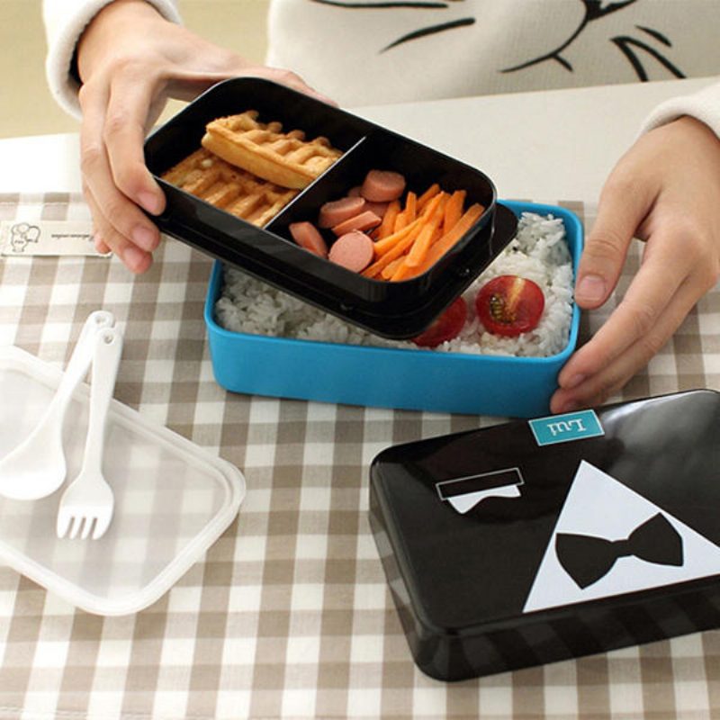 730 Ml 2 Rétegű Műanyag Lovely Lunch Box Belt Bento Box Sushi Box Élelmiszer Tartály