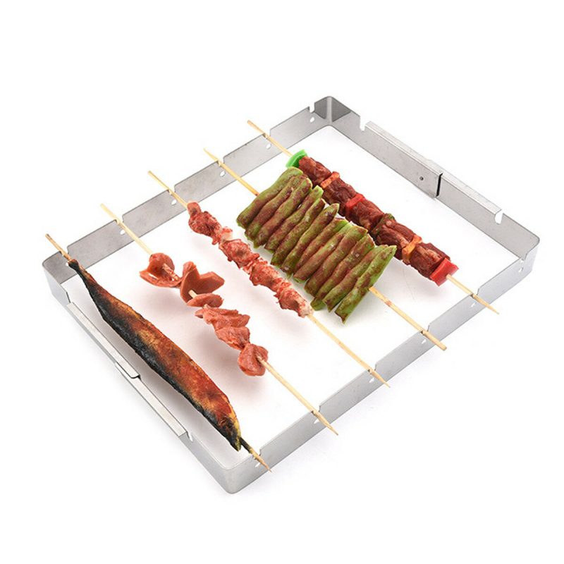 Hordozható Grillező Állvány Rozsdamentes Acél Nyárs Húsételek Grill Kempingeszköz