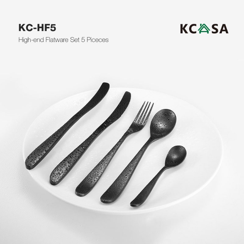 Kc-hf5 Csúcskategóriás 420 Rozsdamentes Acél 5 Részes Evőeszköz Készlet Meniszkusz Dizájn Étkészlettel
