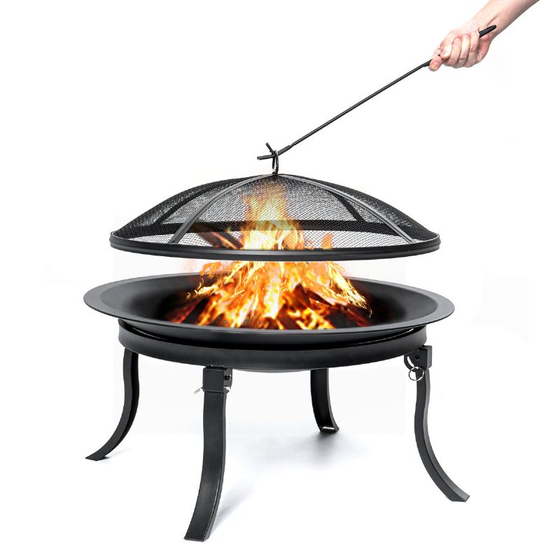 Kingso 24 Hüvelykes Hordozható Tűzrakás Acél Fával Égetett Tűzhely Bbq Grill Fire Bowl Pokerrel