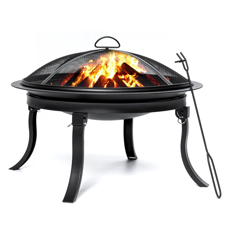 Kingso 24 Hüvelykes Hordozható Tűzrakás Acél Fával Égetett Tűzhely Bbq Grill Fire Bowl Pokerrel