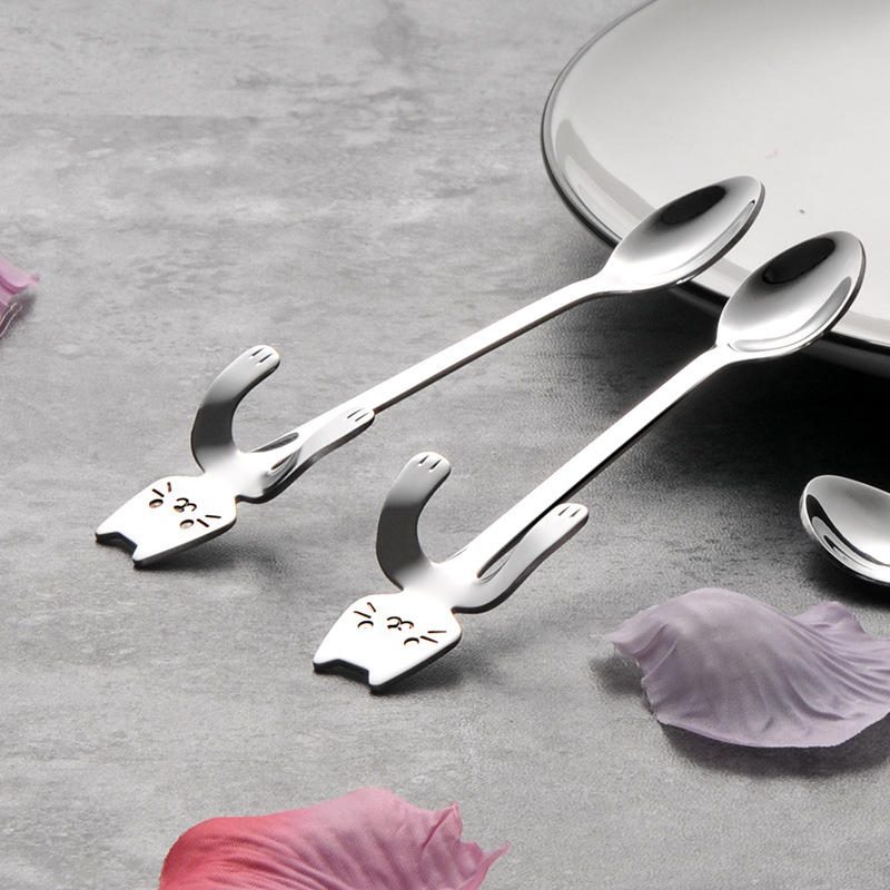 Miuk 304 Rozsdamentes Acél Kávéskanál Creative Kitty Hook Szennyeződésálló Kávés Teáskanál Kanál