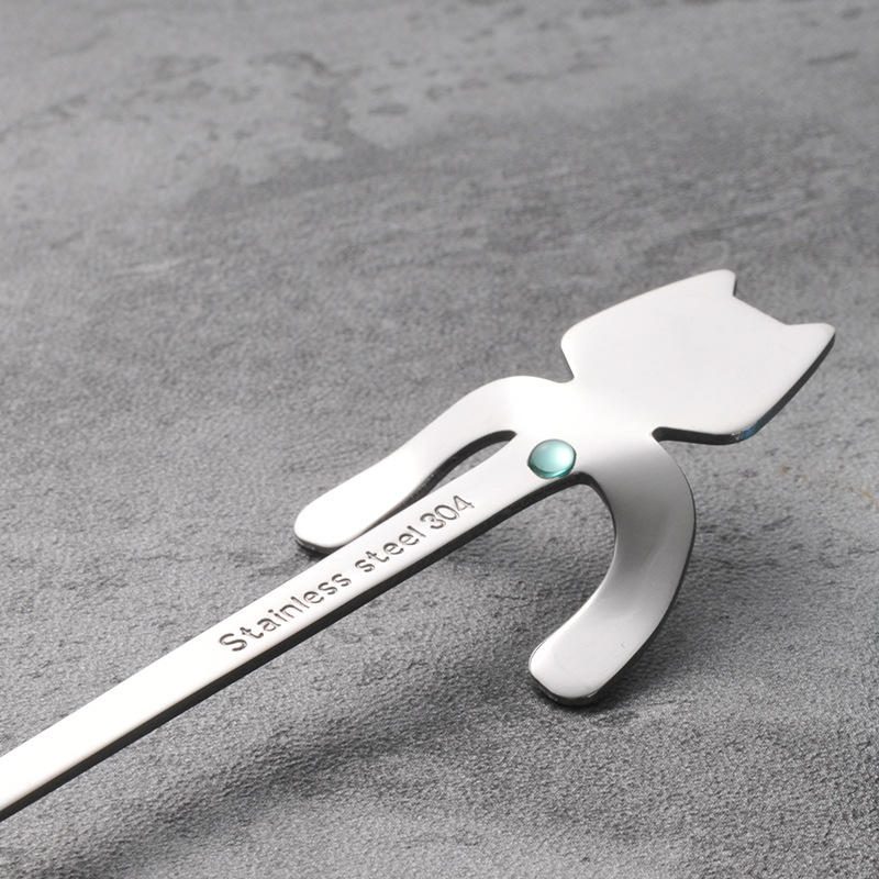 Miuk 304 Rozsdamentes Acél Kávéskanál Creative Kitty Hook Szennyeződésálló Kávés Teáskanál Kanál