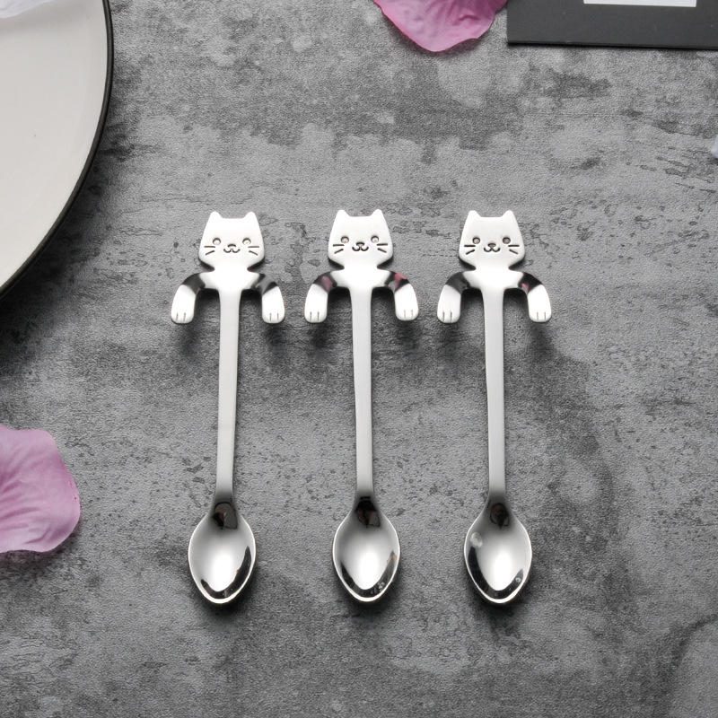 Miuk 304 Rozsdamentes Acél Kávéskanál Creative Kitty Hook Szennyeződésálló Kávés Teáskanál Kanál