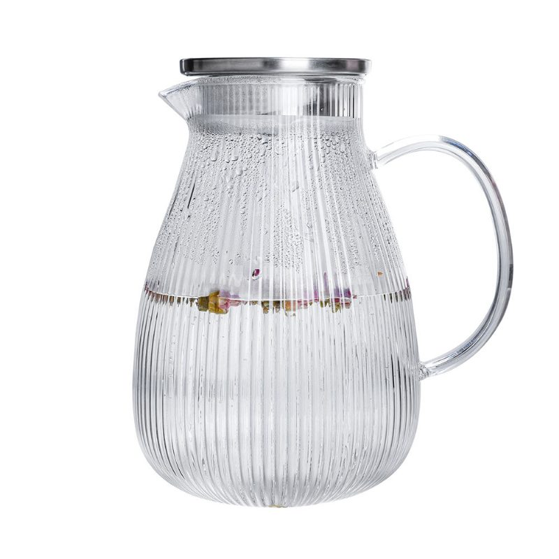 Sawake Üvegkancsó Kancsó Vízforraló (2l/68oz) Vizeskancsó Italkancsó 304 Rozsdamentes Acél Fedelű Kifolyószűrővel És Kefével Hideg Forró Vízhez Italokhoz Jeges Tea Házi Italok Tej Kávé Bor
