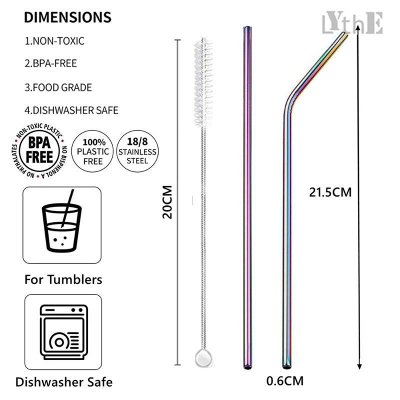 Straws Újrafelhasználható Rozsdamentes Acél Készlet Tisztító Kefével