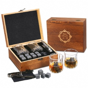 Whisky Stone Set Újrafelhasználható Jégkocka 8 Jégcsillapító 2 Pohár Rozsdamentes Acél Kapcsok Gyapjú Táskával Fa Ajándék A Legjobb Férfiaknak