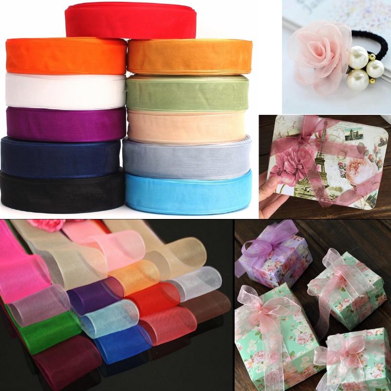 50 Yard 25 mm-es Átlátszó Organza Szalag Esküvői Parti Barkács Dekoráció