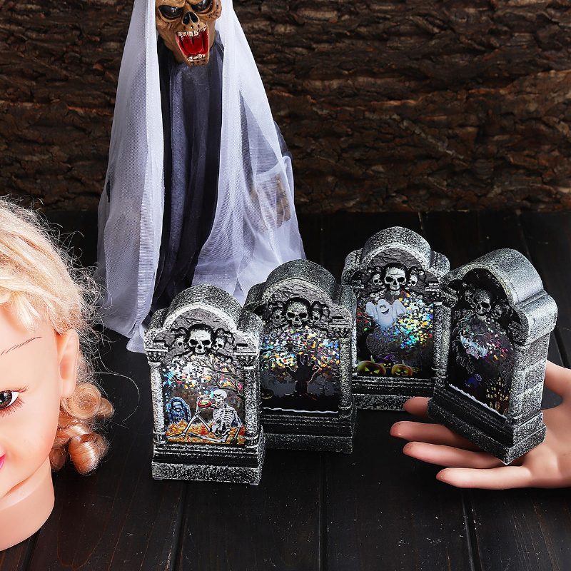 Halloween Led Fény Lámpa Csontváz Sírkő Kastély Műanyag Kellék Party Ajándék Dekor Asztali