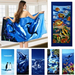 70x150cm Kék Delfin Pingvin Nyomat Nedvszívó Mikroszálas Strandtörölközők Gyorsan Száradó Fürdőlepedő