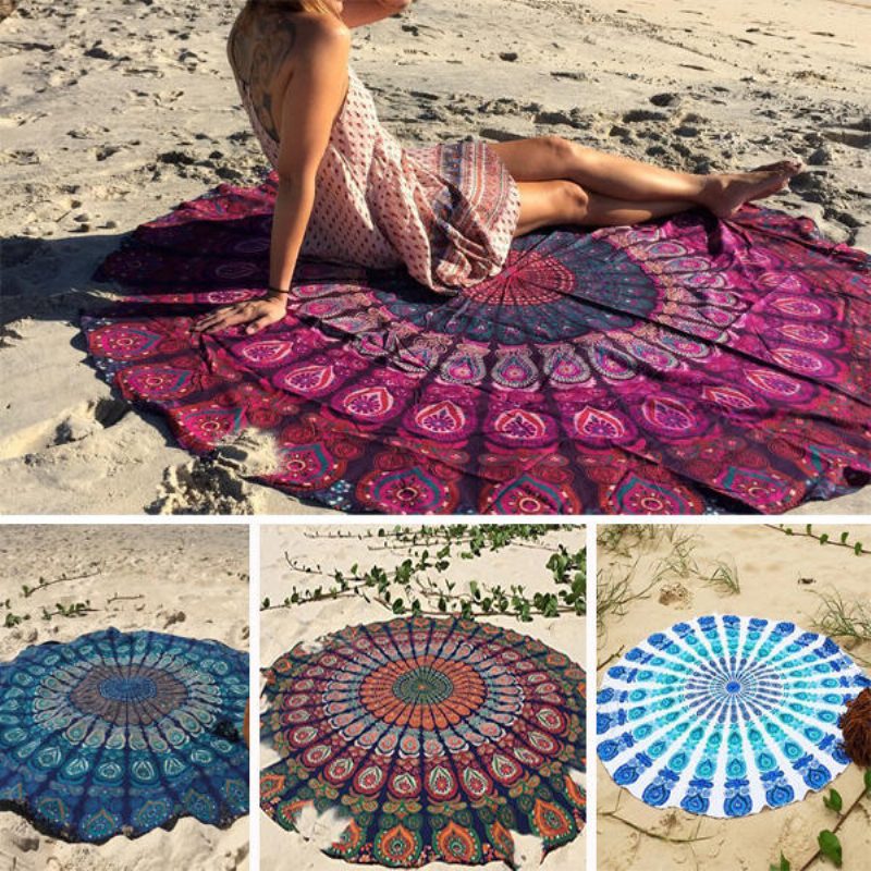 Honana Wx-16 150 cm Bohém Vékony Sifon Strandtörölköző Szőnyeg Mandala Kerek Selyem Sál Ágynemű Kárpit