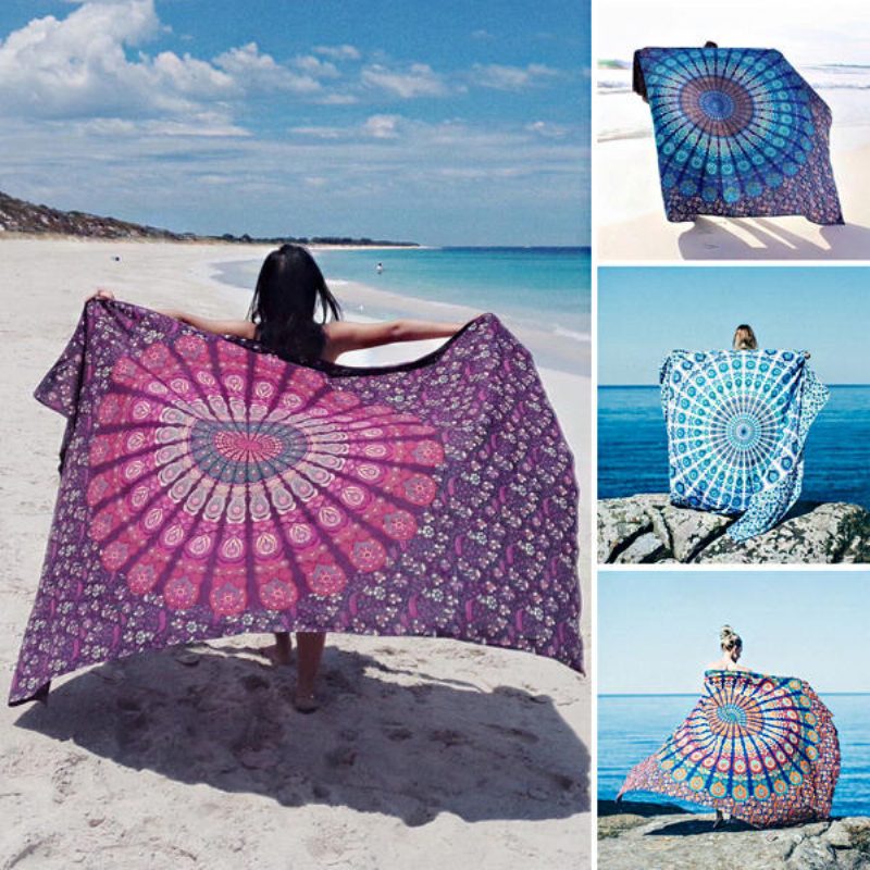 Honana Wx-17 150x210cm Bohém Stílusú Poliészter Szál Strandtörölköző Kendő Mandala Téglalap Ágynemű Kárpit