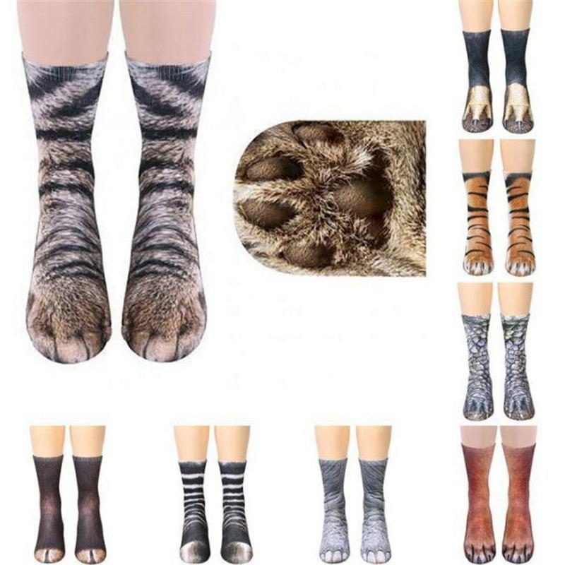 Kreatív 3d Nyomtatás Felnőtt Állatok Mancs Zokni Uniszex Crew Cat Long Tube Stocks Rugalmas Lélegző Kutya Tigris Zebra Disznó Macska