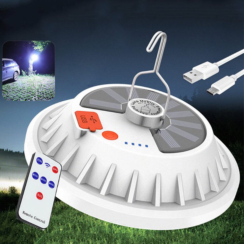 2 Az 1-ben 300 W-os Napelemes Led-es Kempingfény Távirányítós Sátorfény Akasztós Horgászat Éjszakai Lámpa Vészhelyzeti Munkalámpa Power Bank