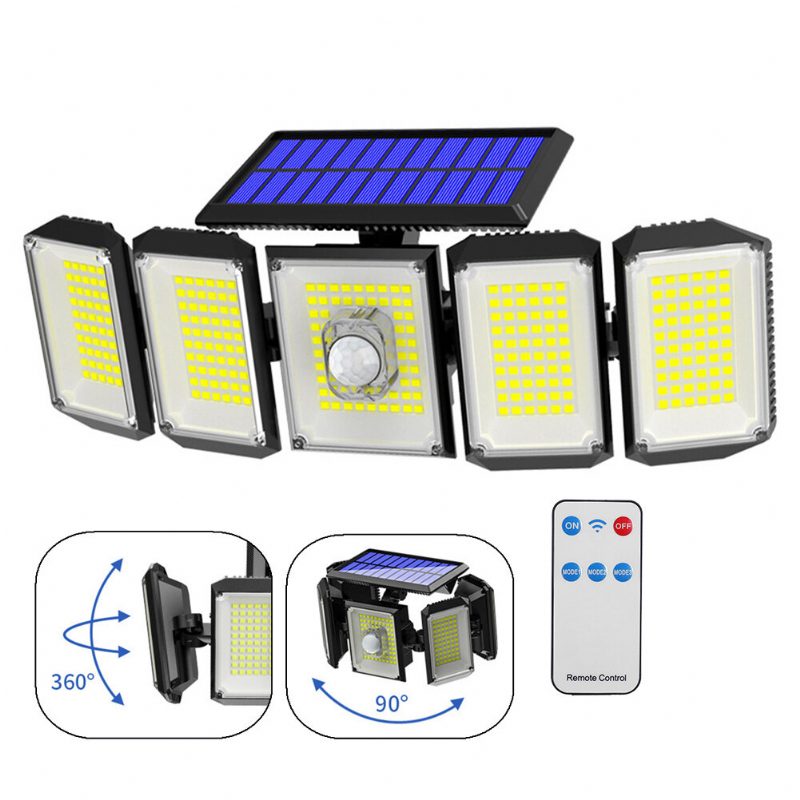 300 Led-es Napelemes Lámpák Kültéri 270 Széles Látószögű Mozgásérzékelős Árvíz Fali 3 Állítható Fej Az Udvari Teraszhoz Kerti Verandához
