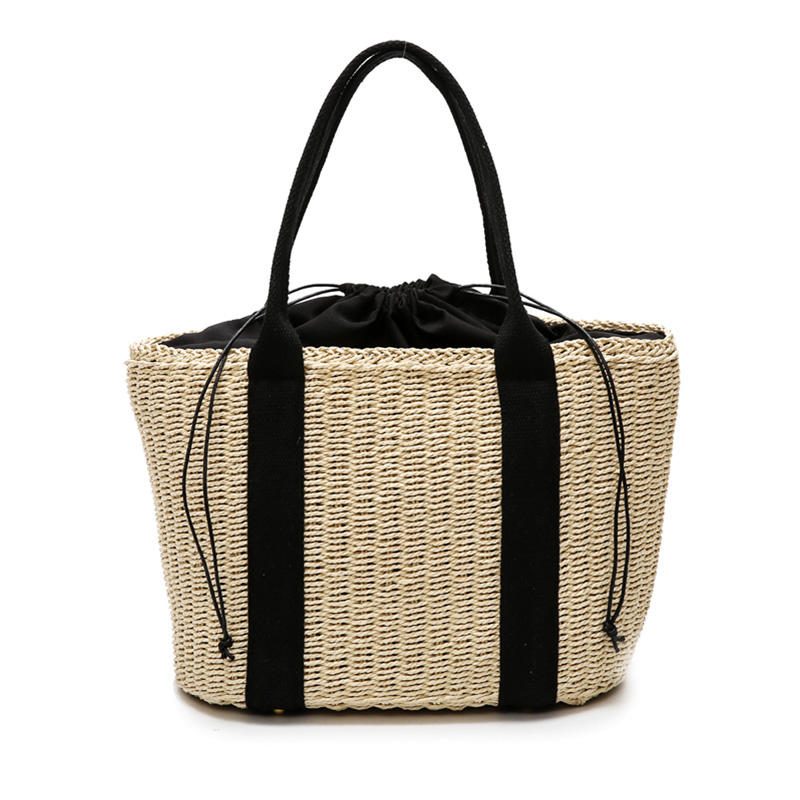 32 X 24 cm-es Szalmatáska Kézitáska Kézzel Készített Szövött Beach Camping Travel Crossbody Táska