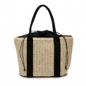 32 X 24 cm-es Szalmatáska Kézitáska Kézzel Készített Szövött Beach Camping Travel Crossbody Táska
