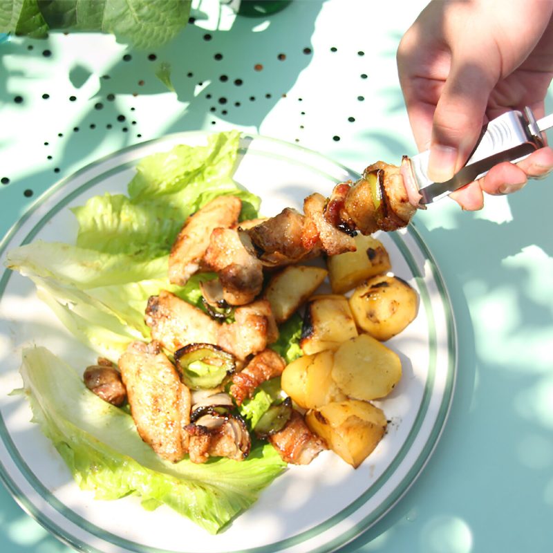 6 Db/szett 14"-es Nyárs Rozsdamentes Acél Bbq Lapos Fém Grill Nyárskészlet Újrafelhasználható Bbq Rudak Tárolótáskával