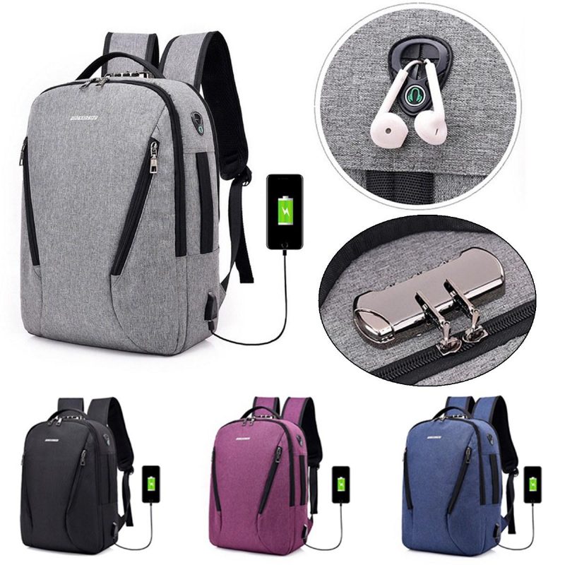 Bang Good 17l Lopásgátló Férfi Női Laptop Notebook Hátizsák Usb Töltőcsatlakozó Zár Utazási Iskolatáska