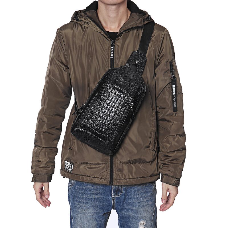 Férfi Új Bőr Krokodilmintás Melltáska Sling Hátizsák Crossbody Táskák