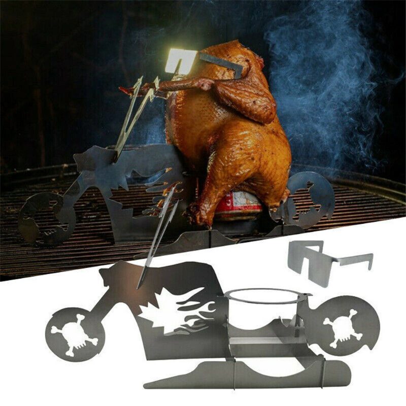 Hordozható Csirkesütő Állvány Grillsütő Csirke Kacsatartó Motorkerékpár Alakú Grillező Rozsdamentes Acél