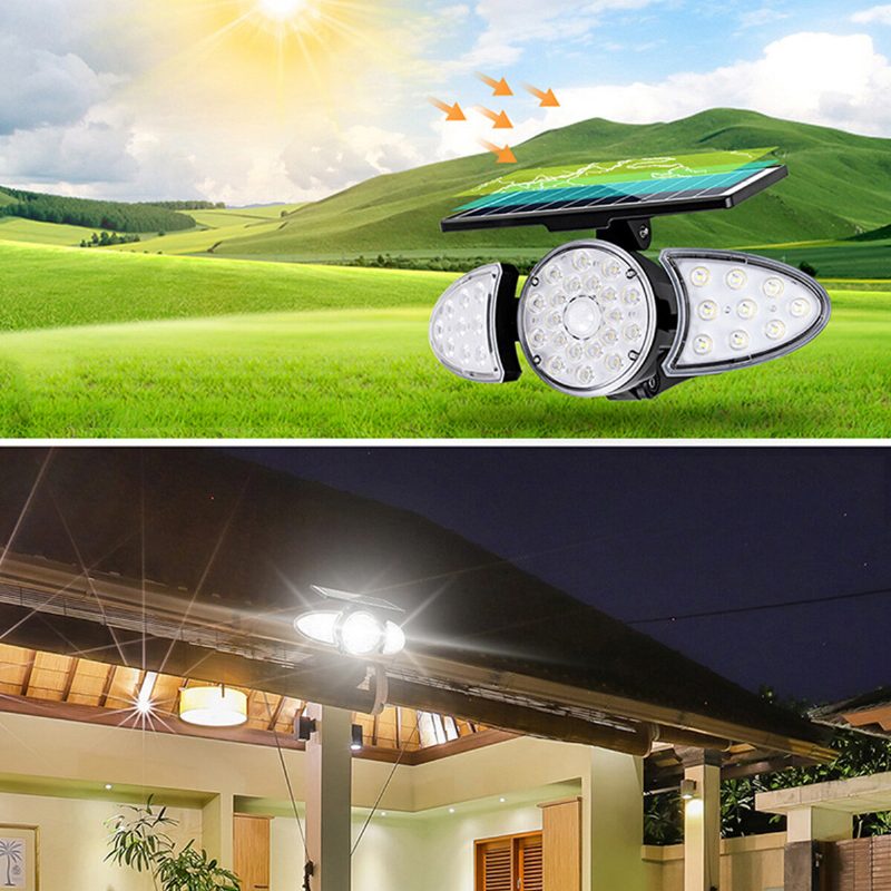 Led Napelemes Fali Lámpa Állítható Fejjel Ip65 Vízálló Szuper Fényes Testérzékelős Fény Spotlámpa Kültéri Kerti Udvarhoz