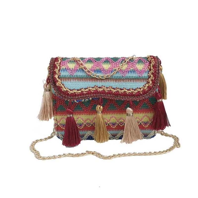 Női Gyűrűs Fogantyú Szalmatáska Tok Rattan Messenger Kézitáska Beach Tote Outdoor Travel