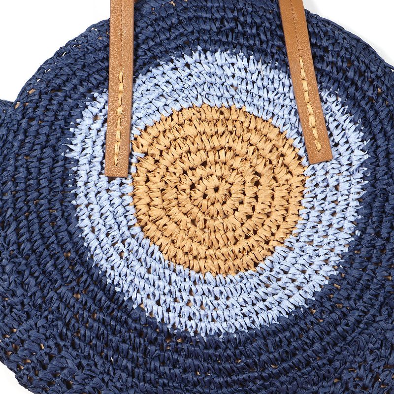 Női Strand Kerek Szalmatáska Vödör Rattan Szőtt Kézitáska Válltáska Kültéri Utazás