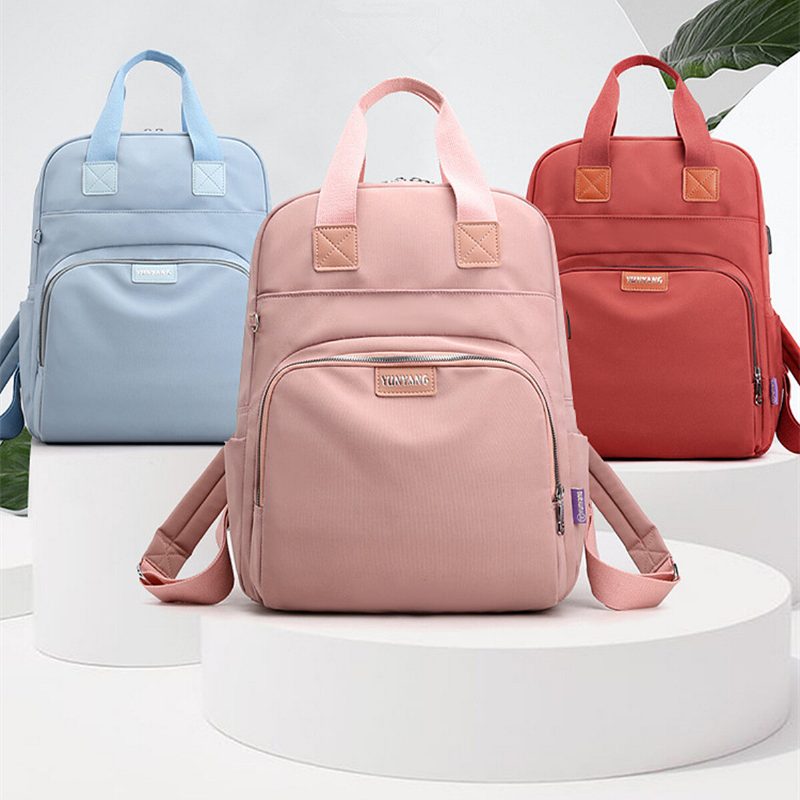 Outdoor Camping Női Usb Töltőport Nylon Hátizsák Iskolatáska Utazó Laptop